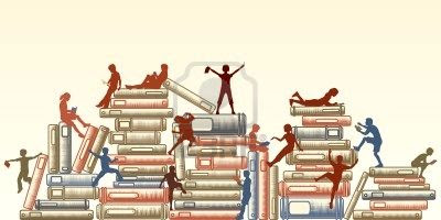 8627229-ilustraci-n-editable-de-ni-os-leyendo-y-trepar-sobre-pilas-de-libros