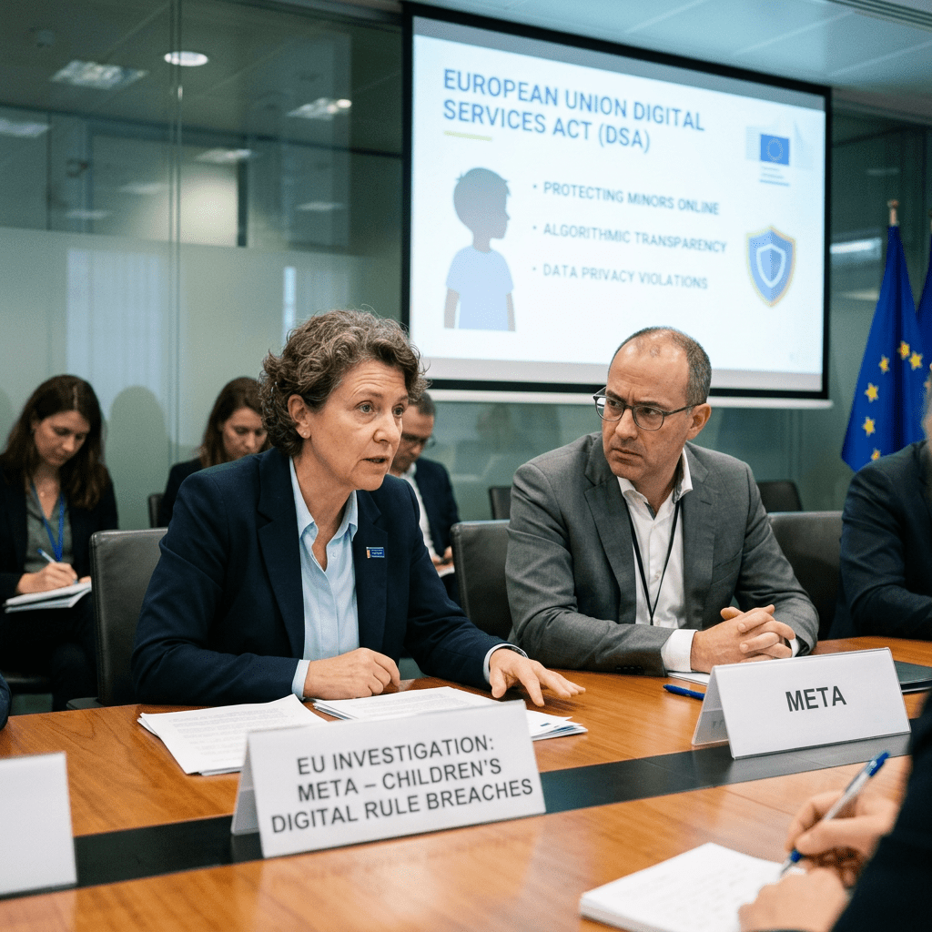 Officials at EU meeting discussing Meta and children's digital rule breaches