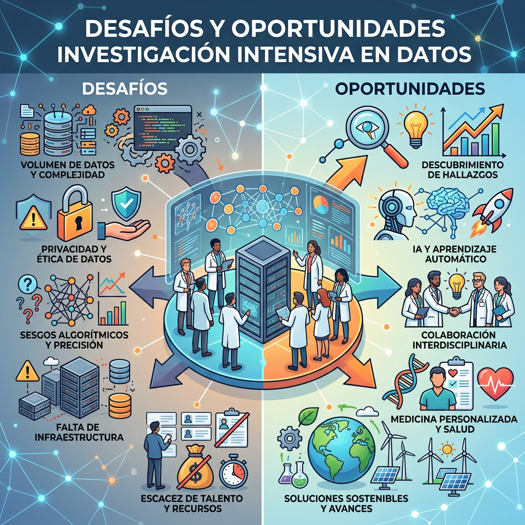 Challenges and opportunities in data-intensive research with icons and people around a data server