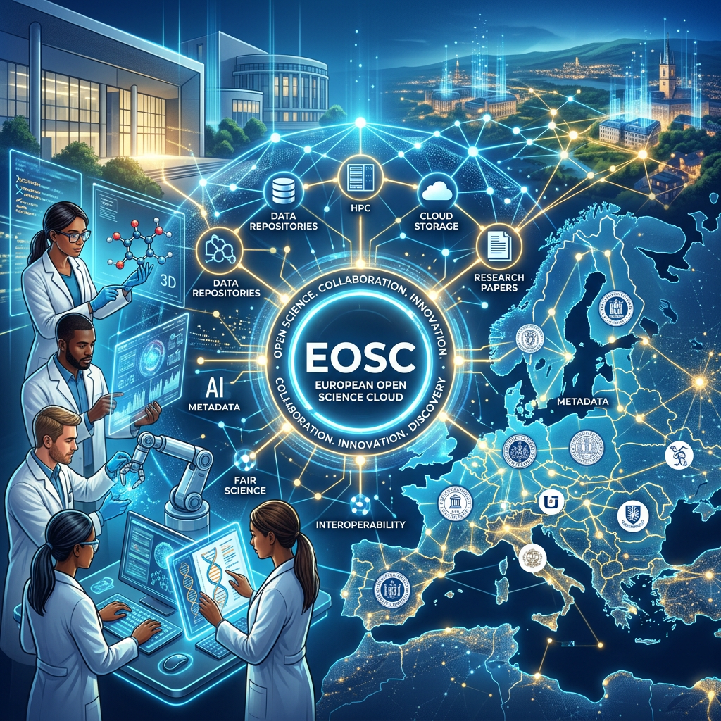 Scientists using digital tools linked to European Open Science Cloud for research data and collaboration