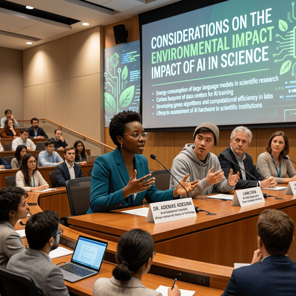 Panel discussing AI’s environmental impact in scientific research
